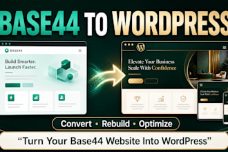 handle base44 publishing, base44 to wordpress migration, base44 bug fixing, and