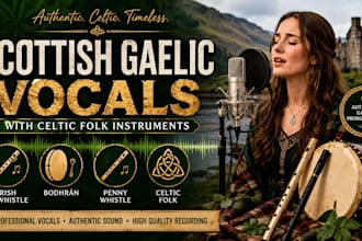 record flute, tin whistle, bouzouki and bodhrán for your vocal song