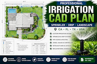create ca fl tx USA irrigation cad drawing sprinkler layout landscape irrigation