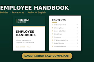 write saudi labor law compliant HR policies and employee handbook