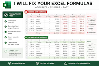 fix simple excel formulas and spreadsheet errors