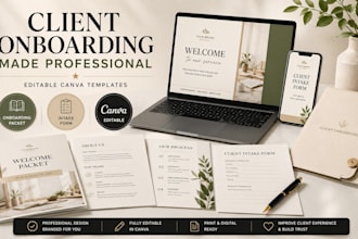 design editable canva business onboarding packet and client intake form template