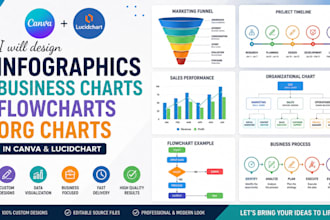 design infographic, business charts, flowcharts, org chart, lucidchart in canva