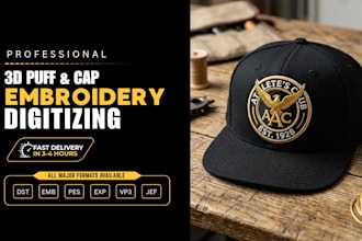 do 3d puff embroidery digitizing for cap hat and beanie in 3 hours
