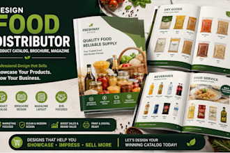 design marketing food distributor business product catalog, brochure, magazine