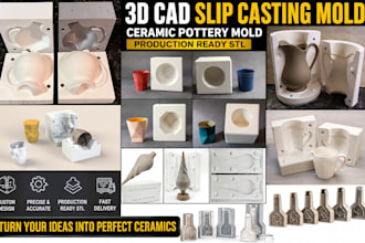 design 3d cad slip casting mold, ceramic pottery mold, production ready stl