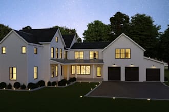 create realistic 3d render for farmhouse, greenhouse, poultry farm and tinyhouse