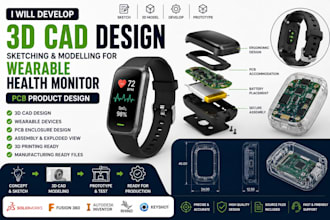 design wearable health monitor, pcb enclosure and sketch 3d cad model prototype