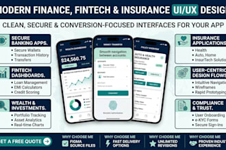 design modern UI UX for finance, fintech, and insurance apps