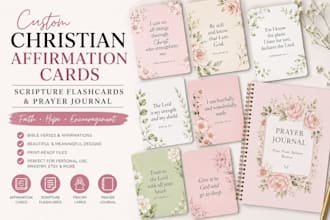 design christian affirmation card or scripture flashcards, prayer journal