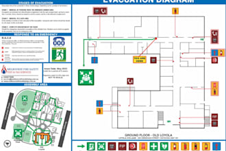 design a fire emergency evacuation plan, diagram, map