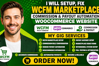 setup, fix wcfm marketplace commission and payout automation woocommerce website