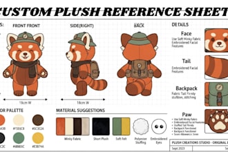 design custom plush reference sheet stuffed animal tech pack ych ready for print