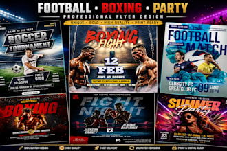 design unique football sport flyer design, boxing fight flyer design party flyer
