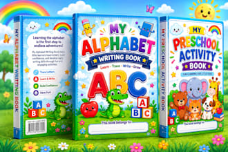 create kids coloring book cover, kdp children book cover and kids activity cover
