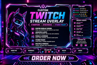 create lag free cyberpunk vtuber asset pack, design anti ai synthwave twitch