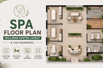 create spa floor plan, wellness center layout cad drawings