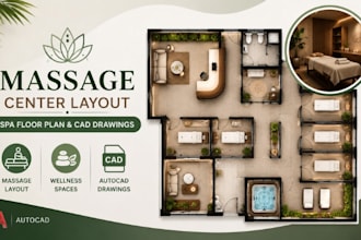design massage center layout, spa floor pla cad drawings