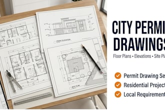 draft city permit drawings, floor plans, elevations, and site plans
