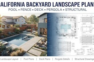 california backyard landscape layout pool fence deck pergola structural plans