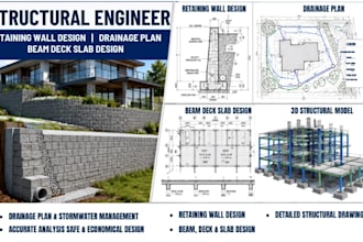 retaining wall design, drainage plan beam deck slab design structural engineer