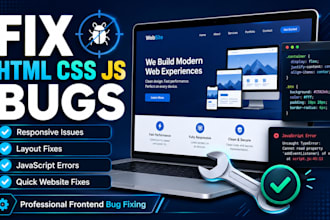 fix HTML, CSS, javascript, and responsive website issues