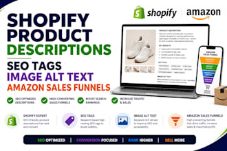 write shopify product descriptions SEO tags image alt text amazon sales funnels