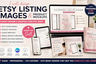 design etsy listing images, product mockups, canva and graphics for etsy shop