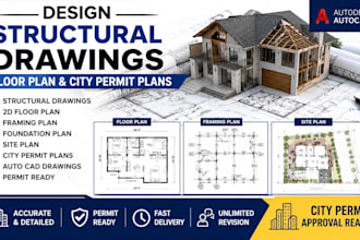 design structural drawings, floor plan and city permit plans