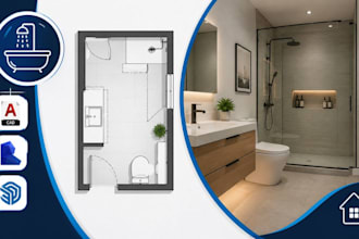 draw bathroom layouts, residential interior planning and cad drawings