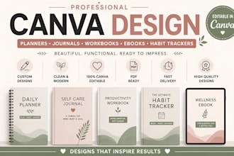 design canva planner, journal, workbook, habit tracker and ebook design