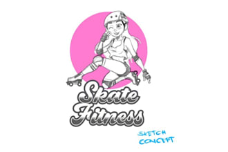 design cartoon roller skating lessons logo