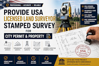 provide USA licensed land surveyor stamped survey for city permit and property