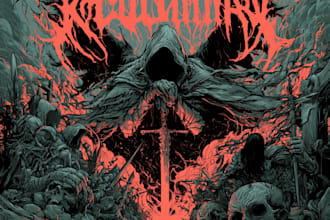 draw a dark art illustration for metal album cover, merchandise, and more