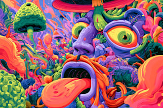 create colorful psychedelic and trippy style illustration
