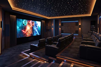 design 3d movie room, theatre room, 3d cinema design, interior design
