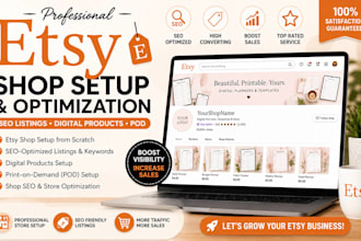 set up etsy shop, etsy digital products, etsy SEO listings, etsy print on demand