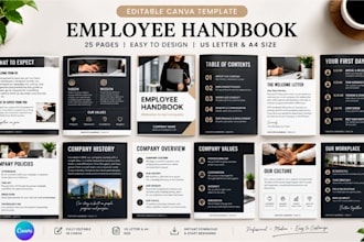 design canva employee handbook, welcome onboarding guide, and HR forms 2026