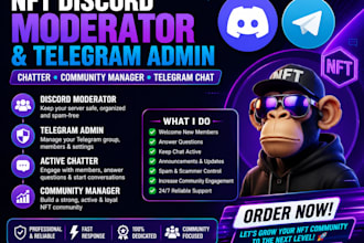 nft discord moderator, telegram admin, chatter, community manager, telegram chat