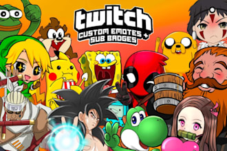 create high quality custom twitch emote, sub badge, kick tiktok discord and more