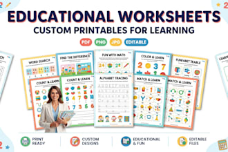 design educational printables and worksheet for kids, teacher and homeschool use