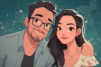 draw a magical fairytale wedding or anniversary couple portrait