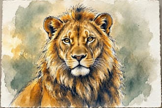 paint a watercolor pet portrait with ink sketch