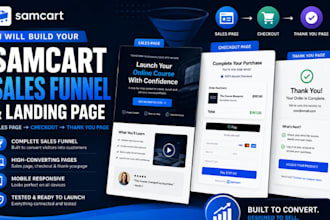 build your samcart sales funnel and landing page for online course, samcart