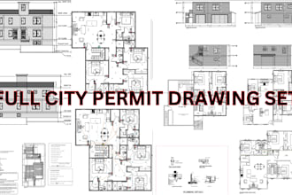 draw city permit architectural drawings, floor plan autocad, blueprints