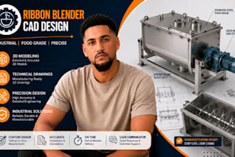 ribbon blender cad, food mixer machine, industrial 3d model and drawing