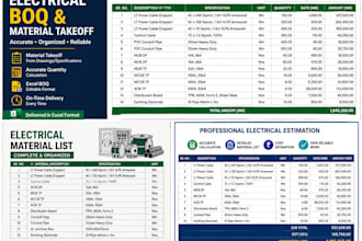 provide electrical boq, material lists and equipment schedules
