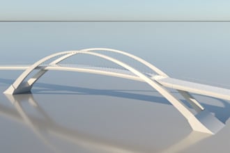 create realistic 3d bridge design, highway road construction, pedestrians street