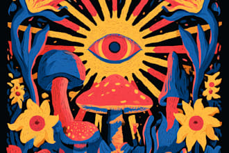 illustrated simple trippy psychedelic t shirt design