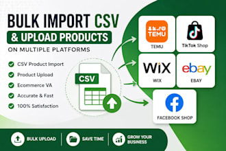 bulk import csv and upload products on temu tiktok wix ebay facebook and va